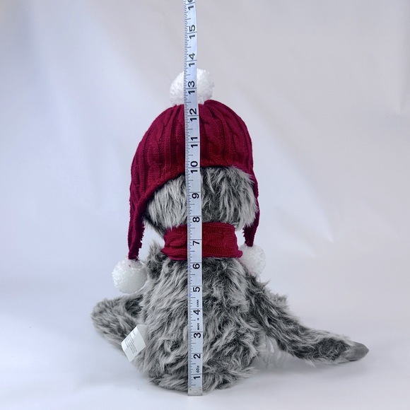 Winter Holiday Sloth. Wearing Red & White Winter Hat and Scarf. Weighted Bottom - Picture 5 of 7